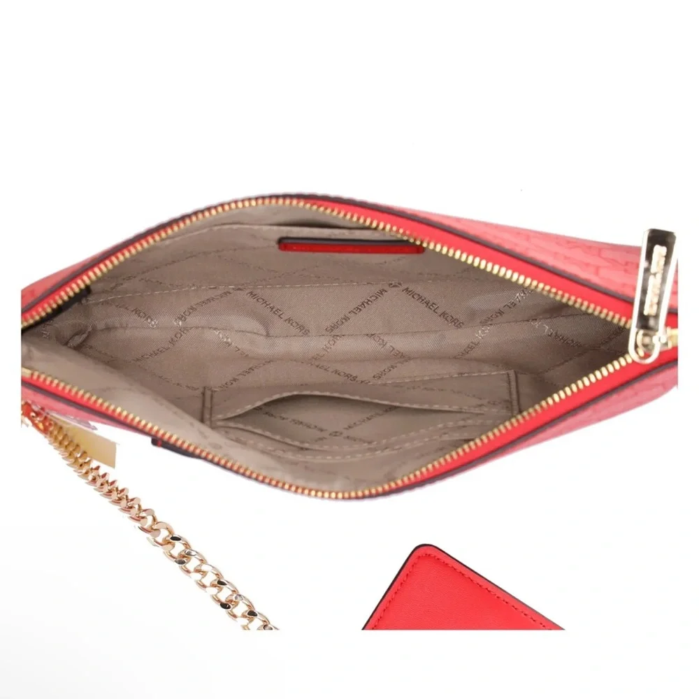 Michael Kors Jet Set Large 2 In 1 Card Case Wristlet Clutch Dark Sangria MK